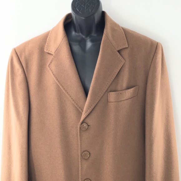 Louis Dell' Olio Mens Overcoat Cashmere Winter Brown Trench Coat Sz 46L - Picture 2 of 16